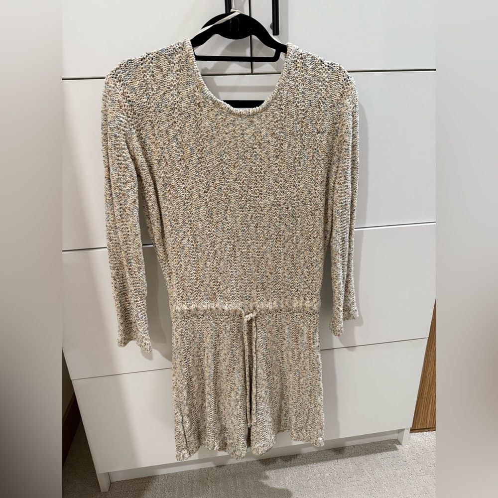 Whistles Textured Knit Dress in Cream and Blue